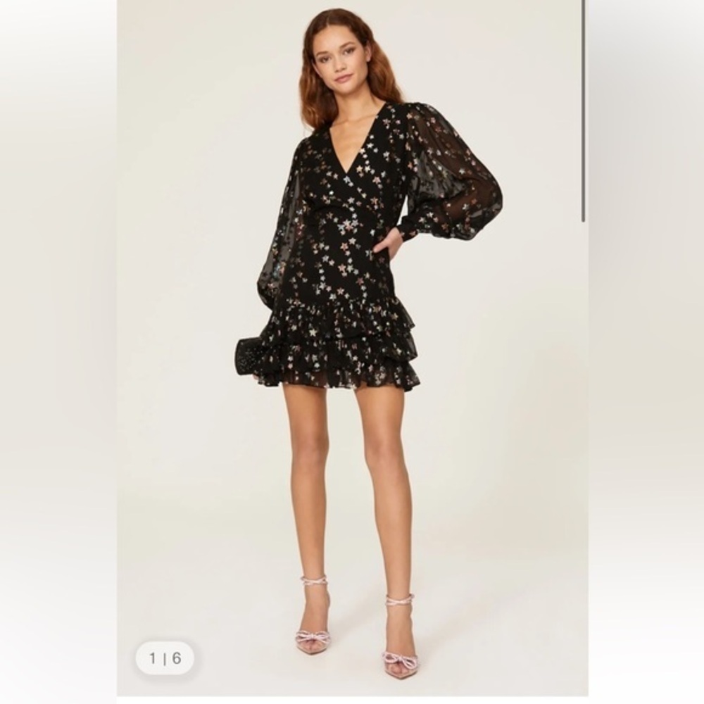 Yumi Kim Starry Night Black Metallic Scarlet Mini Dress Size 8